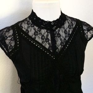 FREE PEOPLE- black lace & cotton tunic top-size xs
